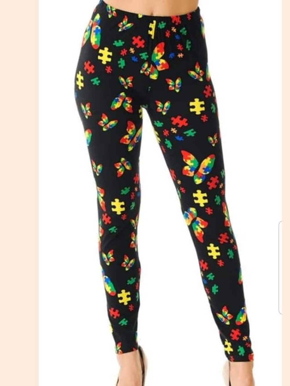 Buttery Soft Leggings butterfly puzzle piece autism themed leggings One Size
